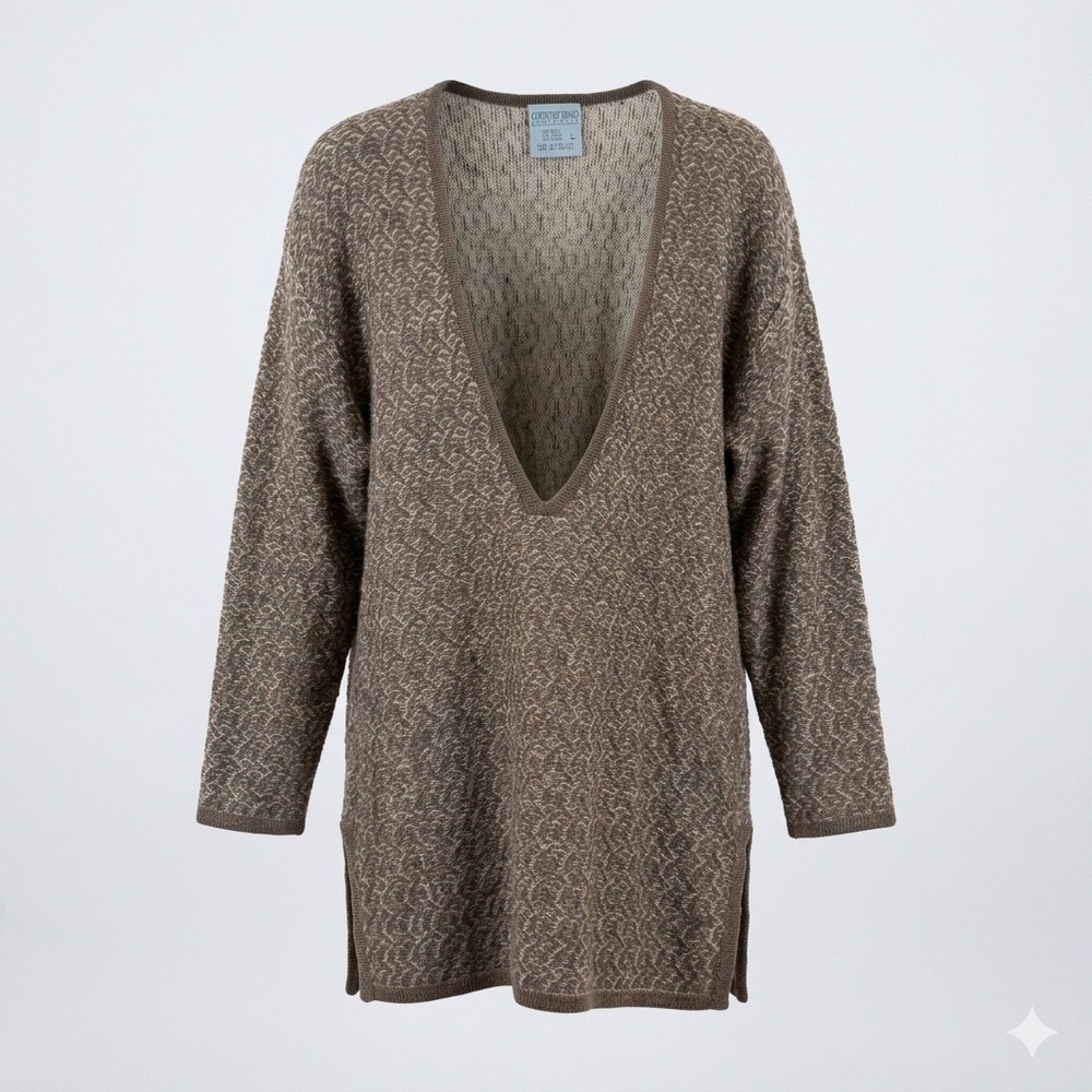 Country Road Australia Vintage 90s Wool Deep V-Neck Tunic Sweater Brown Womens L